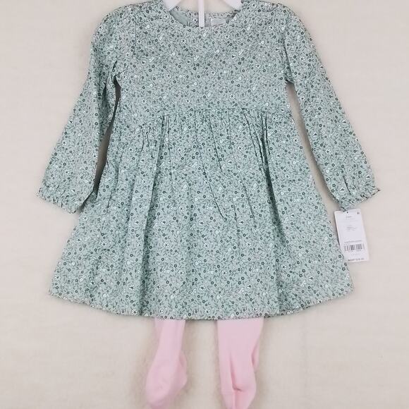 Carters Baby Set 24mo Green Pink Dress Leggings Layette Cotton Floral Print - Picture 5 of 15